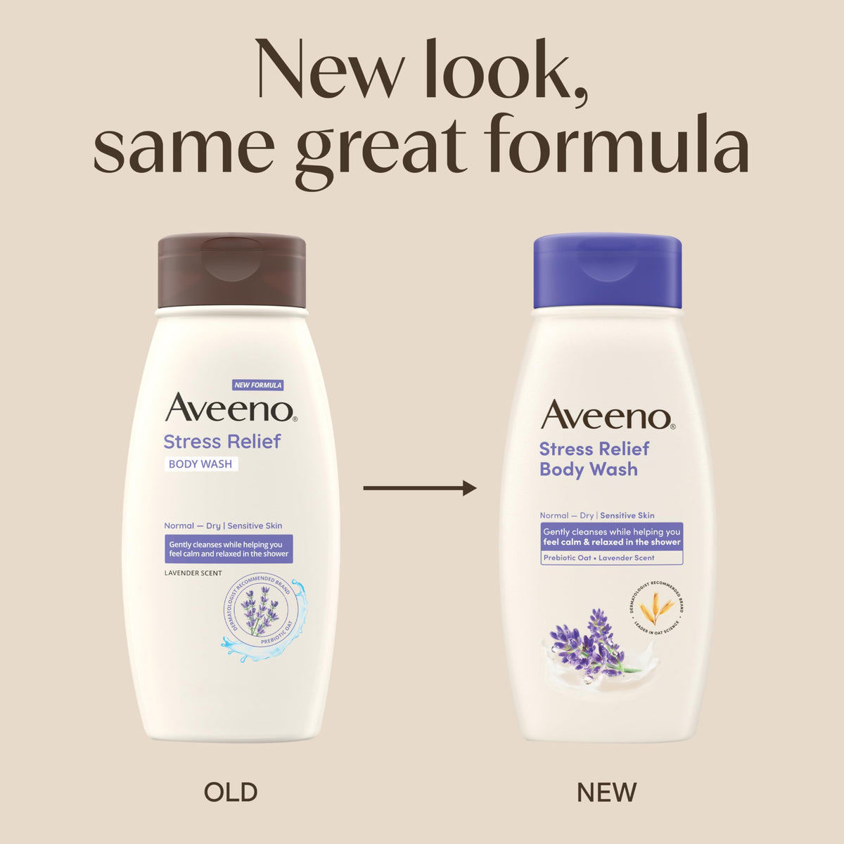 Aveeno Stress Relief Body Wash lavender scent bottle side view