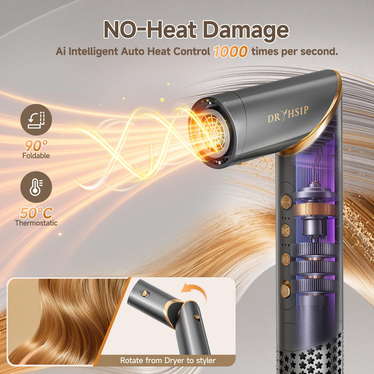 AVENHO 8-in-1 Hot Air Styler in use on long hair