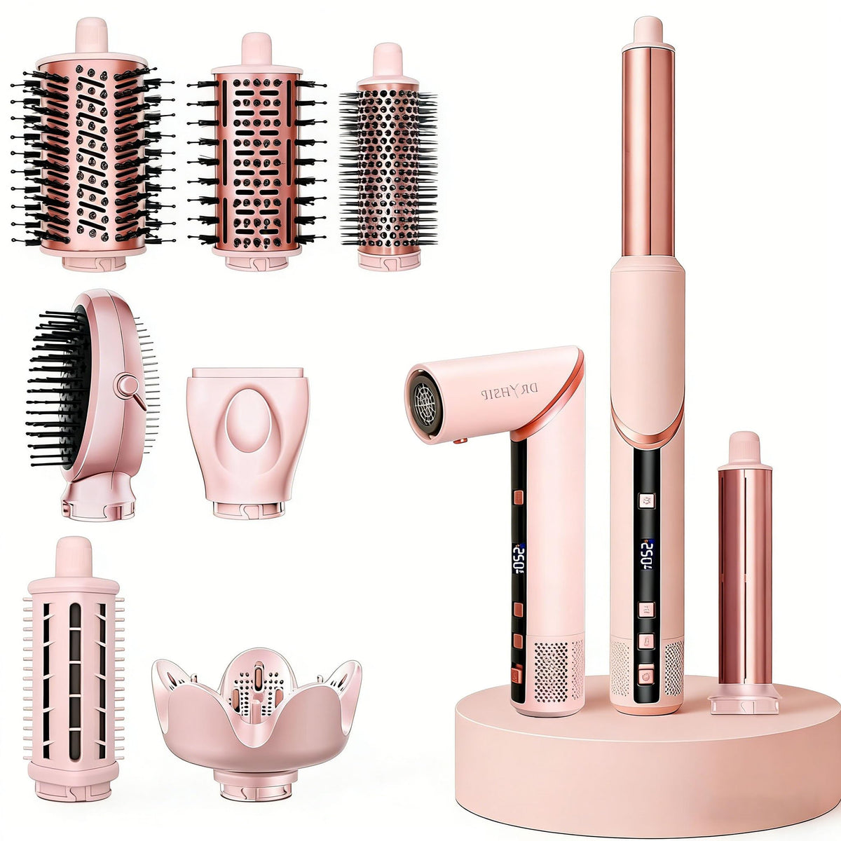 AVENHO 9-in-1 Multi Hair Styling Tool front view with attachments