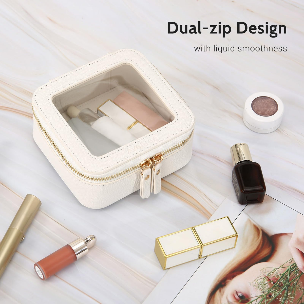 Aveniee Clear Makeup Bag displayed with gift wrapping
