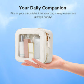 Aveniee Clear Makeup Bag inside view with cosmetics