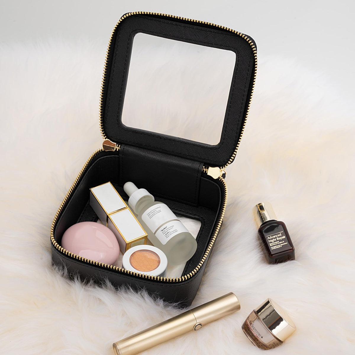 Aveniee Clear Makeup Bag inside with cosmetics