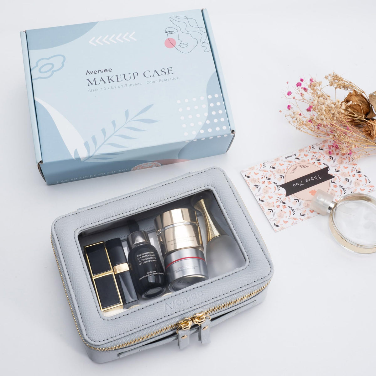 Aveniee Clear Makeup Bag on a travel surface