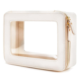 Aveniee Clear Makeup Bag Organizer front view with off-white trim