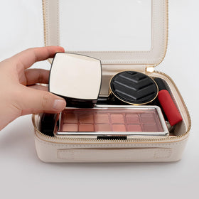 Aveniee Clear Makeup Bag Organizer in a bathroom setting