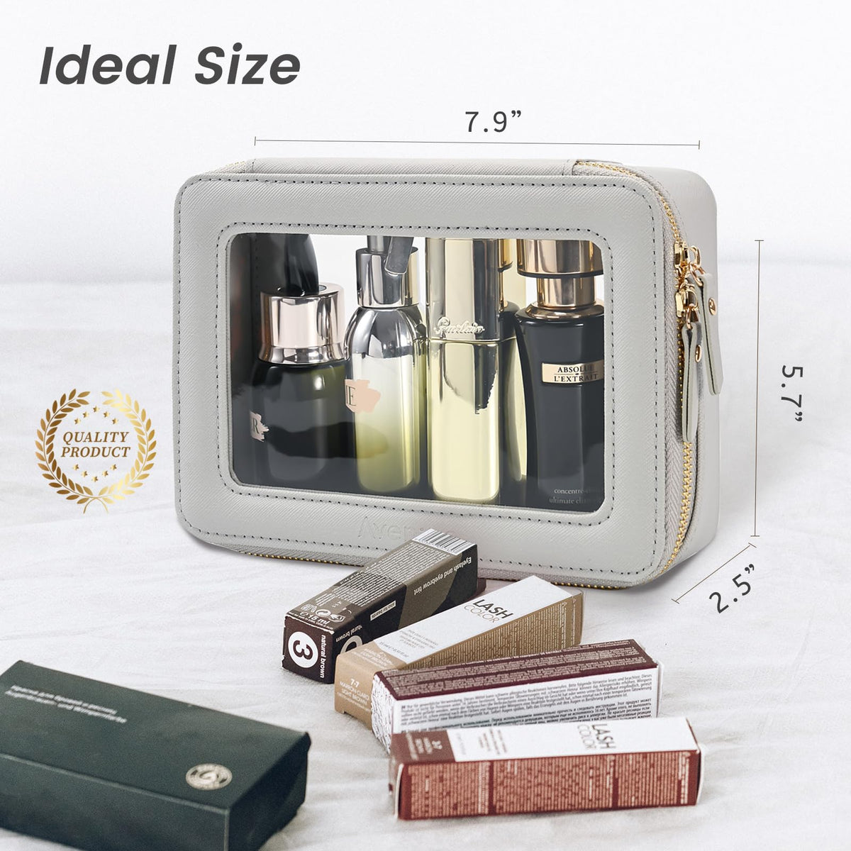 Aveniee Clear Makeup Bag Organizer on a bathroom counter