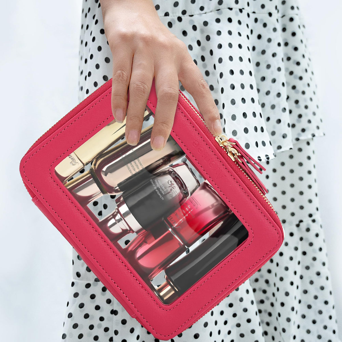 Aveniee Clear Makeup Bag Organizer on a vanity