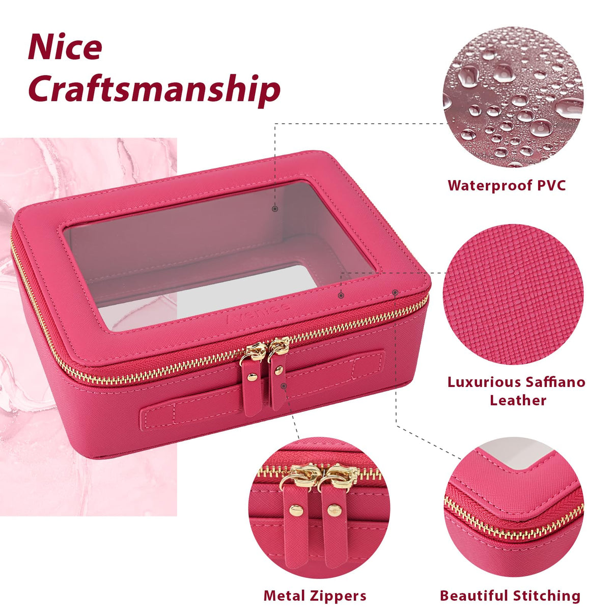 Aveniee Clear Makeup Bag Organizer open showing compartments