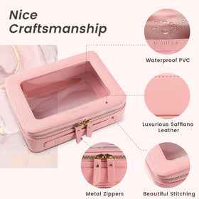 Aveniee Clear Makeup Bag Organizer open with contents visible
