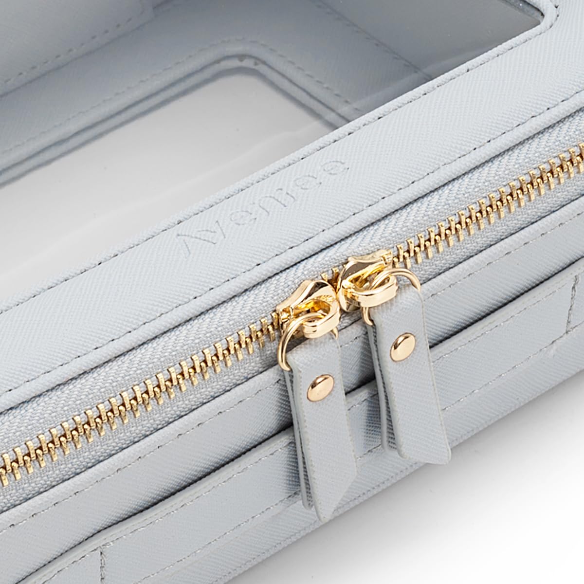 Aveniee Clear Makeup Bag Organizer Set displayed with makeup products