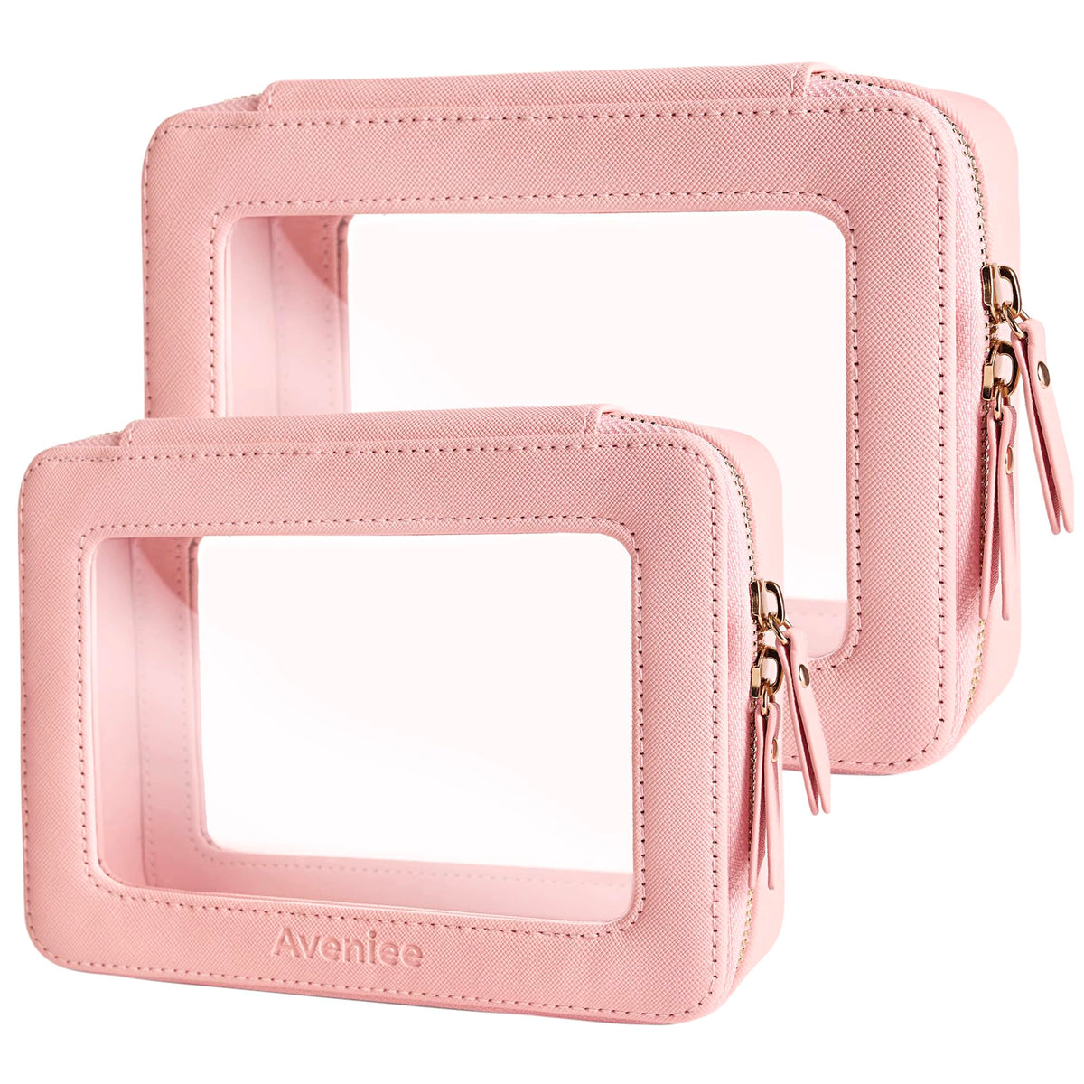 Aveniee Clear Makeup Bag Organizer Set large pink pouch front view
