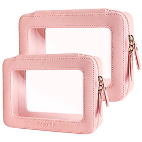 Aveniee Clear Makeup Bag Organizer Set large pink pouch front view