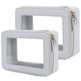 Aveniee Clear Makeup Bag Organizer Set large size front view in slate blue