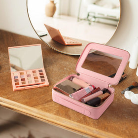 Aveniee Clear Makeup Bag Organizer Set small pink pouch side view