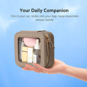 Aveniee Clear Makeup Bag Set displayed with travel items