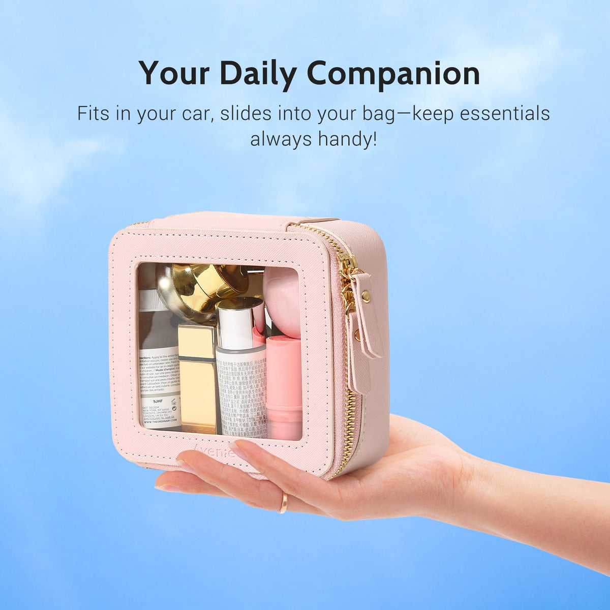 Aveniee Clear Makeup Bag Set in travel setting