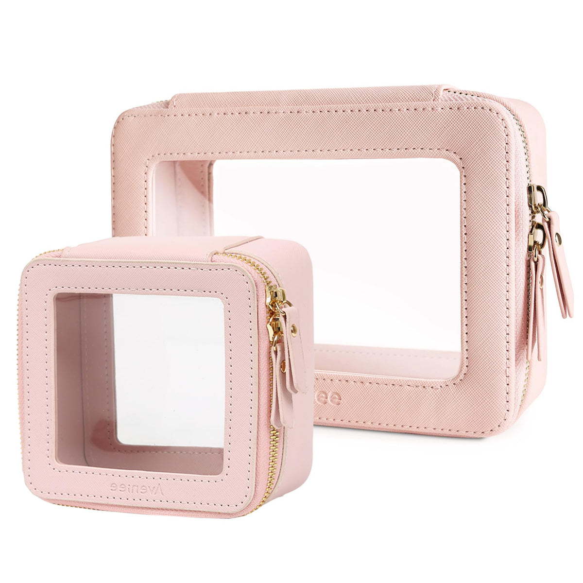 Aveniee Clear Makeup Bag Set Mini and Midi bags in taupe