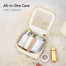 Aveniee Clear Makeup Bag side view showcasing saffiano leather