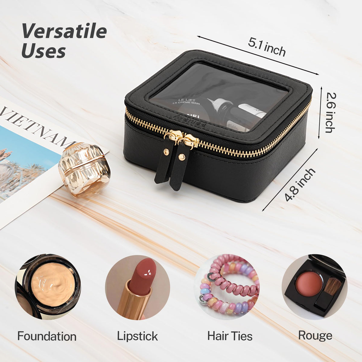 Aveniee Clear Makeup Bag side view showcasing zipper