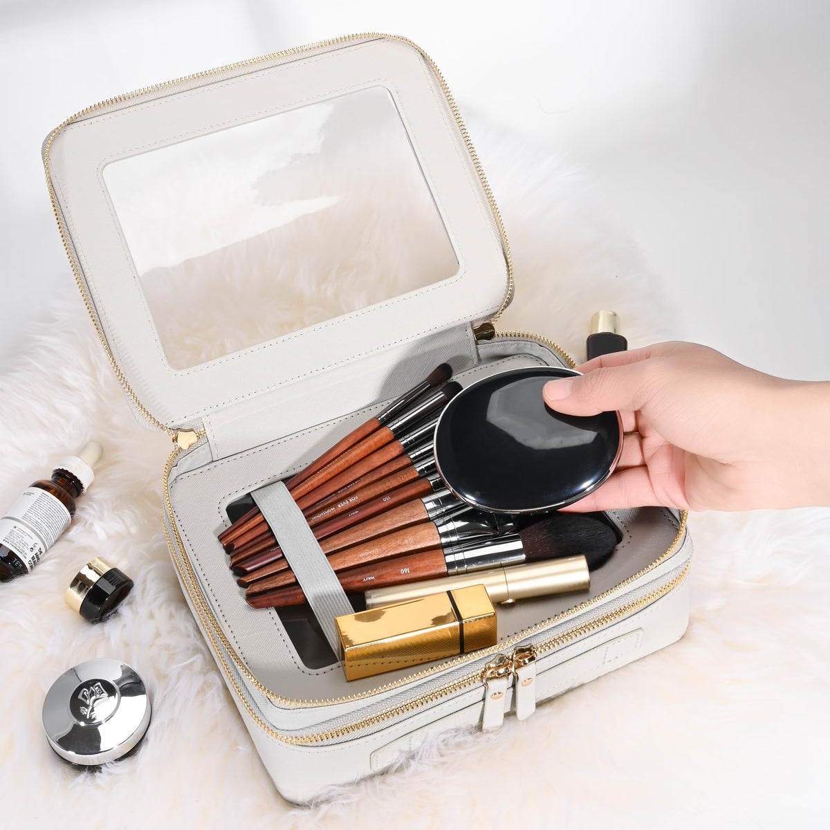 Aveniee Clear Makeup Bag spacious lower layer with cosmetics
