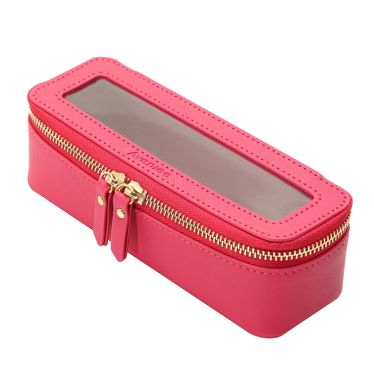 Aveniee Clear Makeup Brush Bag front view in hotpink