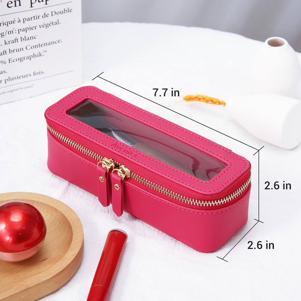 Aveniee Clear Makeup Brush Bag in a travel setting