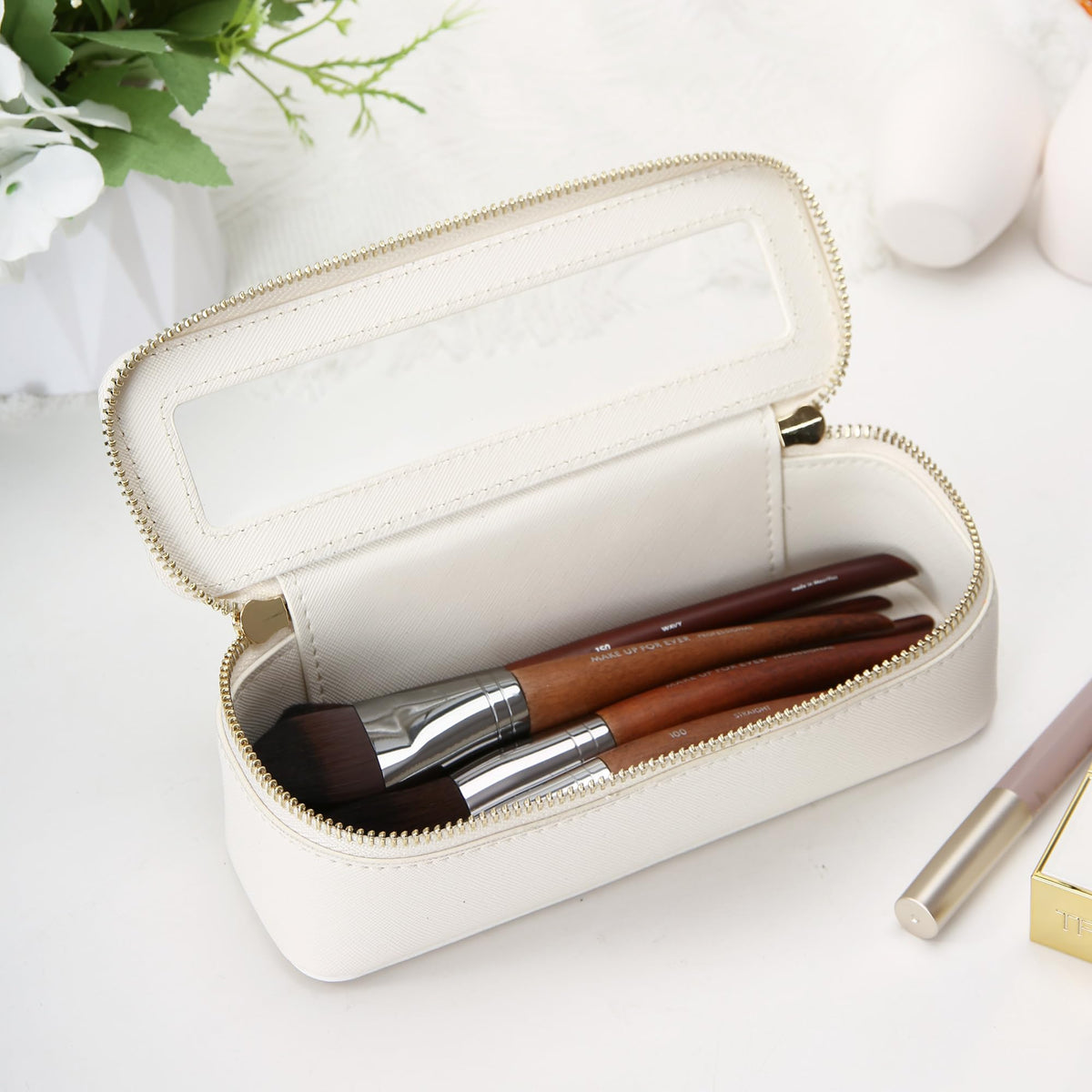 Aveniee Clear Makeup Brush Bag showing internal storage for lipsticks