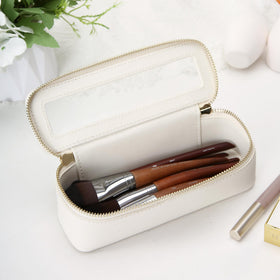 Aveniee Clear Makeup Brush Bag showing internal storage for lipsticks