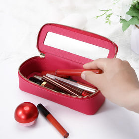 Aveniee Clear Makeup Brush Bag side view showing dual zipper