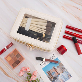 Aveniee Large Clear Makeup Bag in a stylish bathroom setting