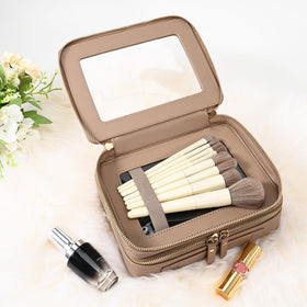 Aveniee Large Clear Makeup Bag showing upper brush compartment