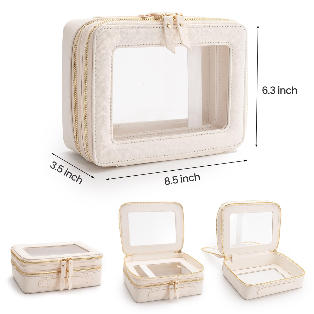 Aveniee Large Clear Makeup Bag showing upper layer for brushes