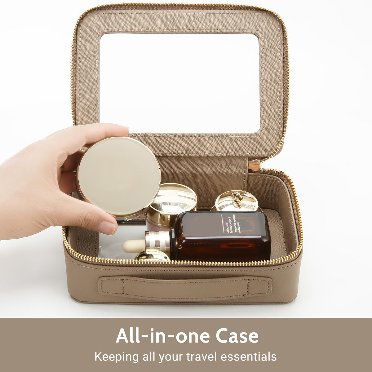 Aveniee Midi Makeup Bag with cosmetics inside