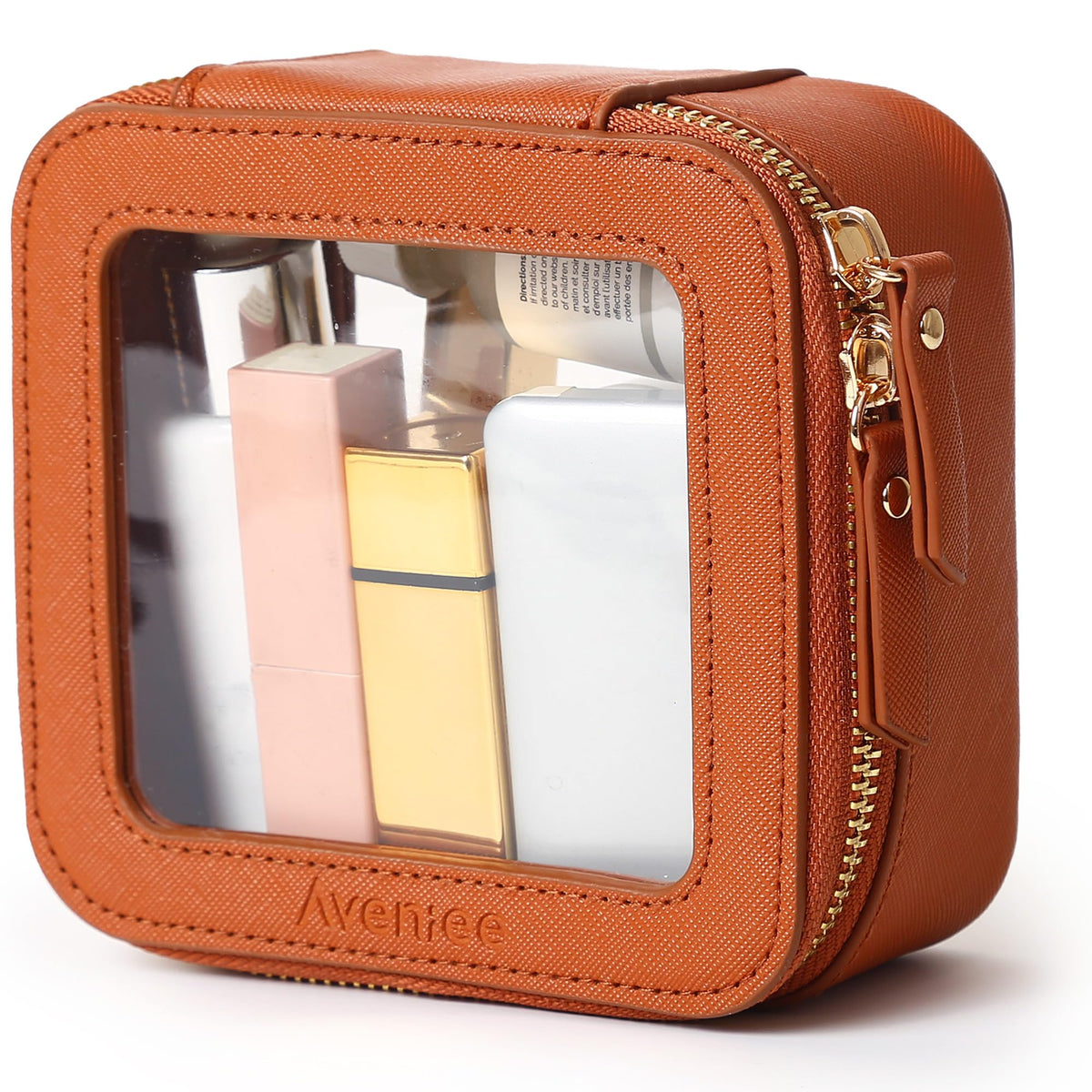 Aveniee Mini Clear Makeup Bag front view in brown
