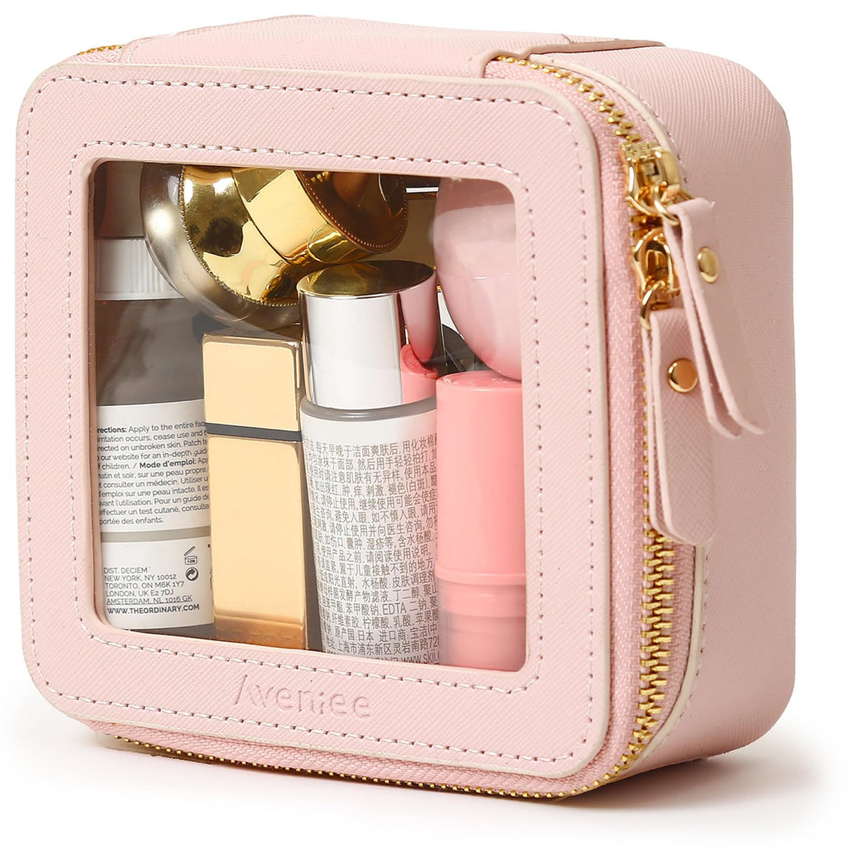 Aveniee Mini Clear Makeup Bag front view in pink