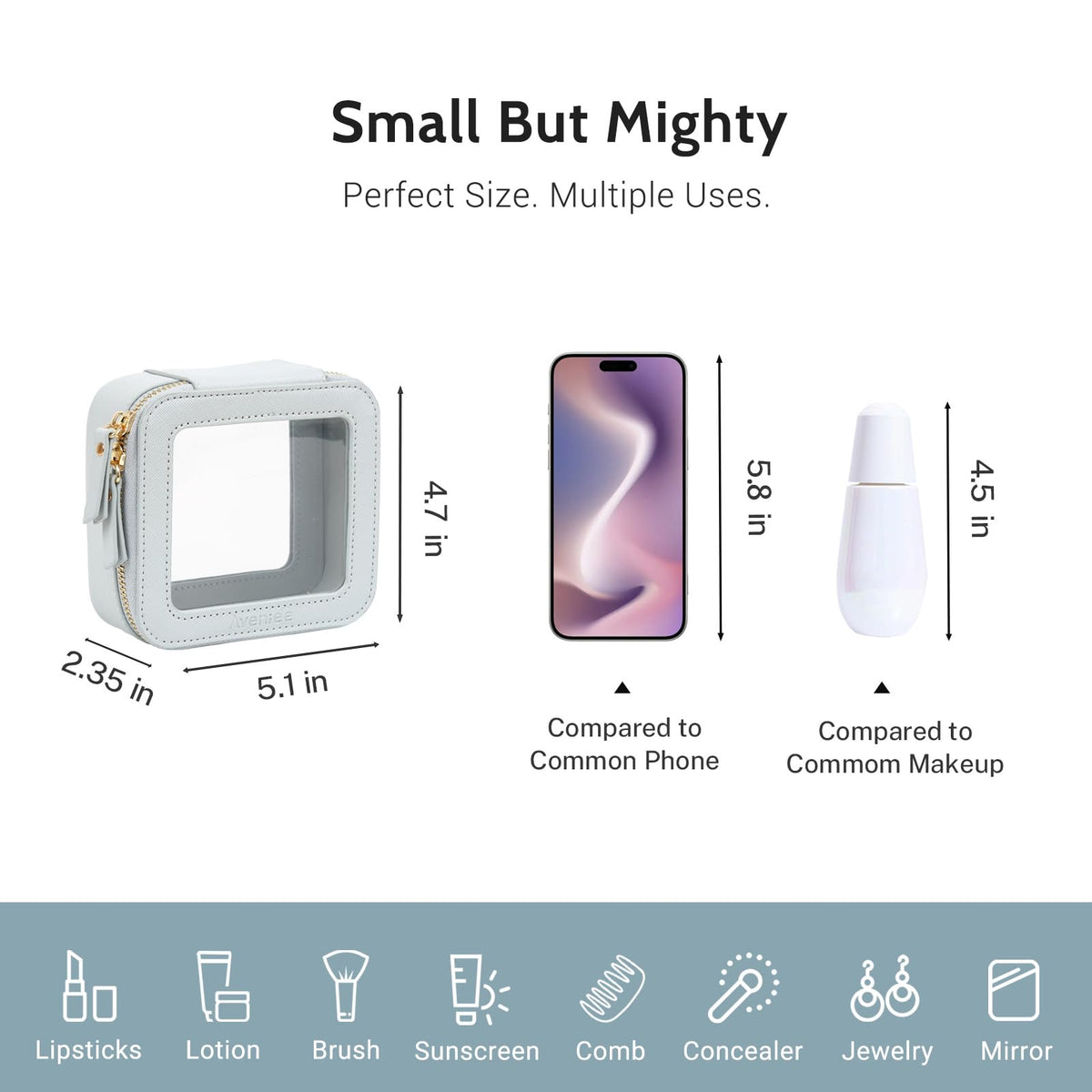 Aveniee Mini Clear Makeup Bag in a car's glove compartment