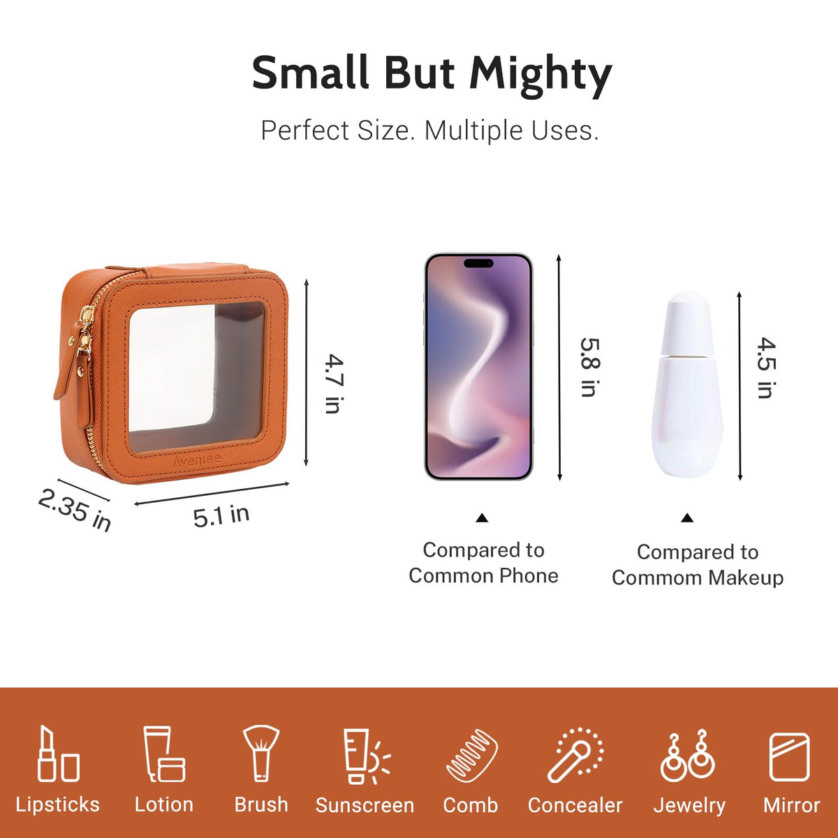 Aveniee Mini Clear Makeup Bag in car centre console