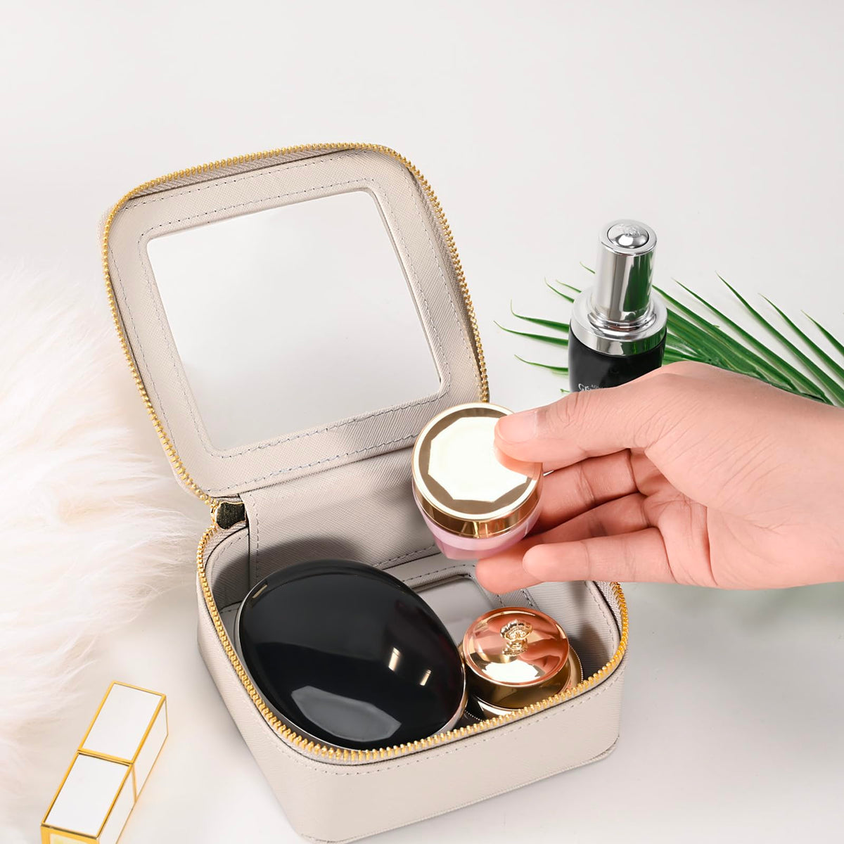 Aveniee Mini Clear Makeup Bag in car glove compartment