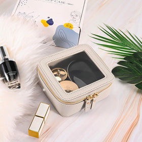 Aveniee Mini Clear Makeup Bag lifestyle scene with cosmetics