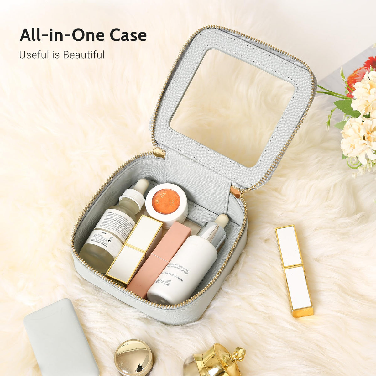 Aveniee Mini Clear Makeup Bag open showing contents