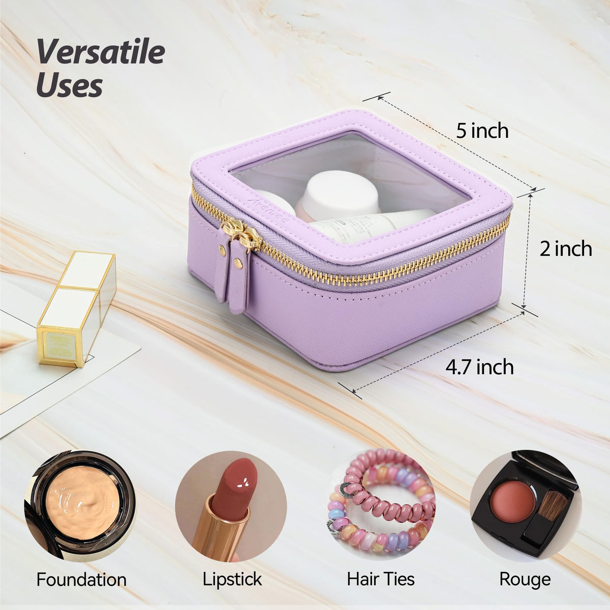 Aveniee Mini Clear Makeup Bag side view showing zipper