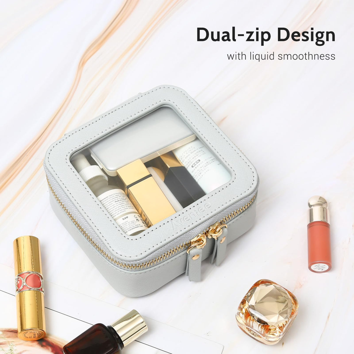 Aveniee Mini Clear Makeup Bag side view with zipper