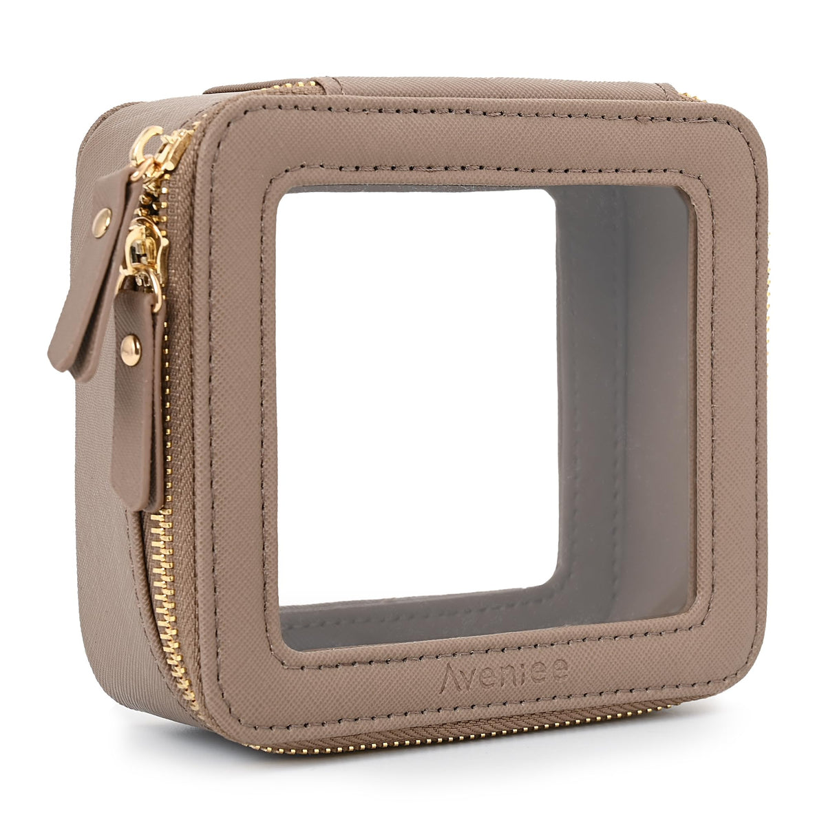 Aveniee Mini Clear Makeup Bag taupe front view