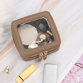 Aveniee Mini Clear Makeup Bag taupe interior view