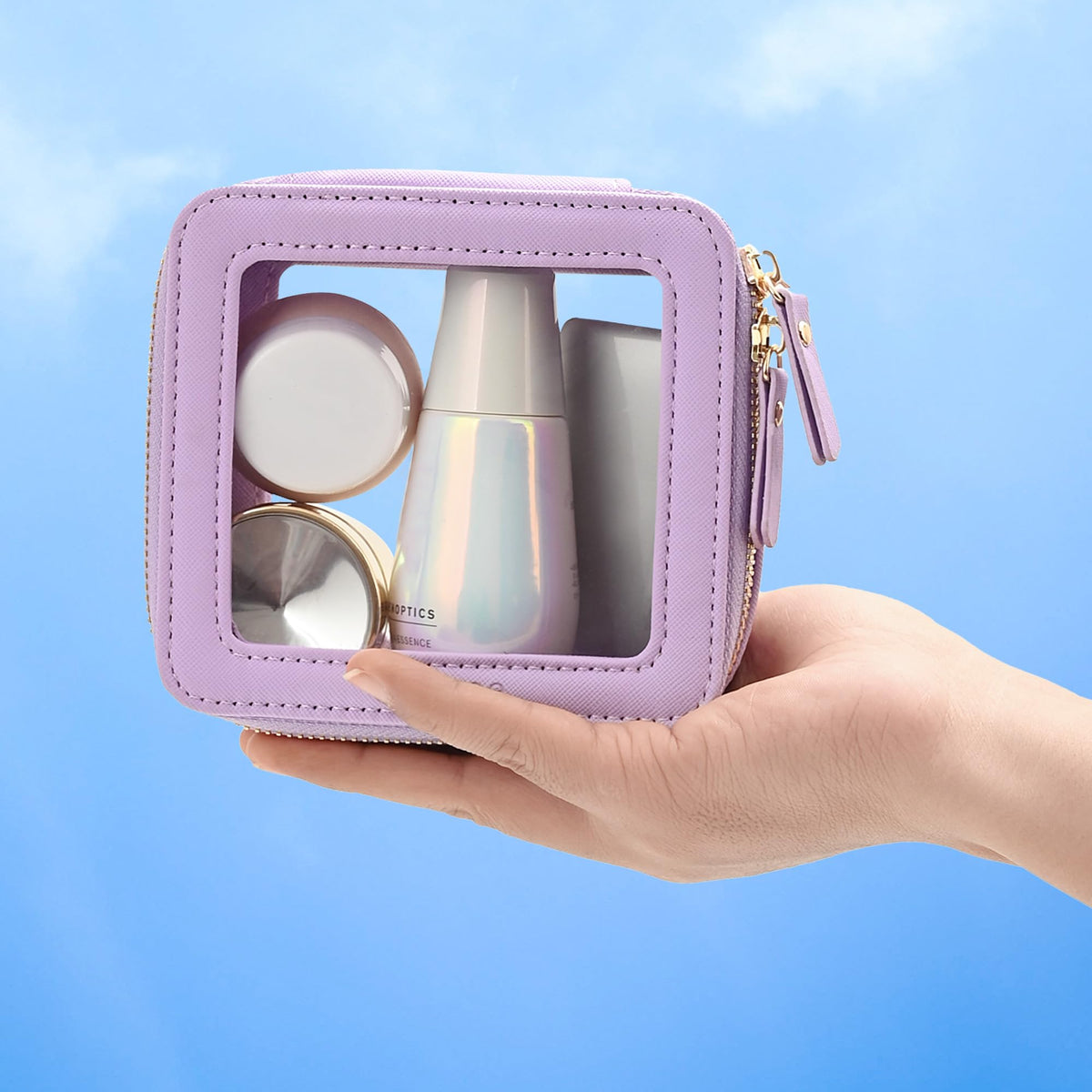 Aveniee Mini Clear Makeup Bag with travel essentials