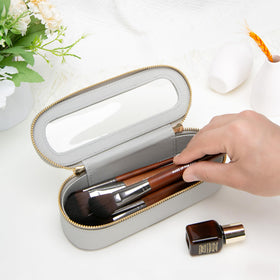 Aveniee Slim Clear Makeup Brush Bag open showing brushes