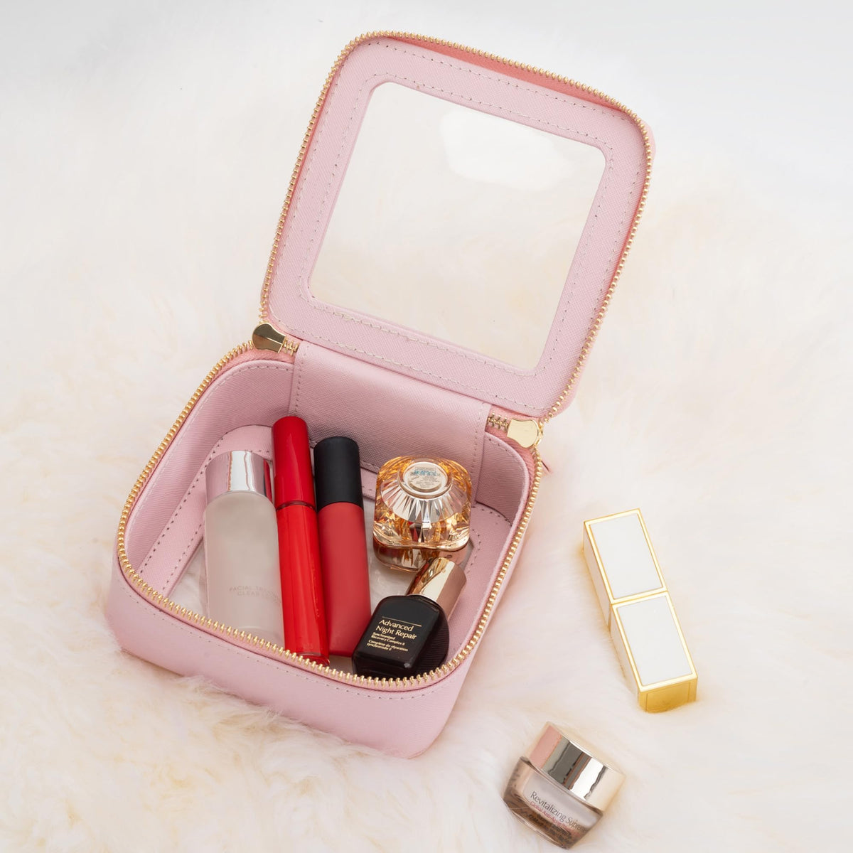 Aveniee Small Clear Makeup Bag in car glove compartment