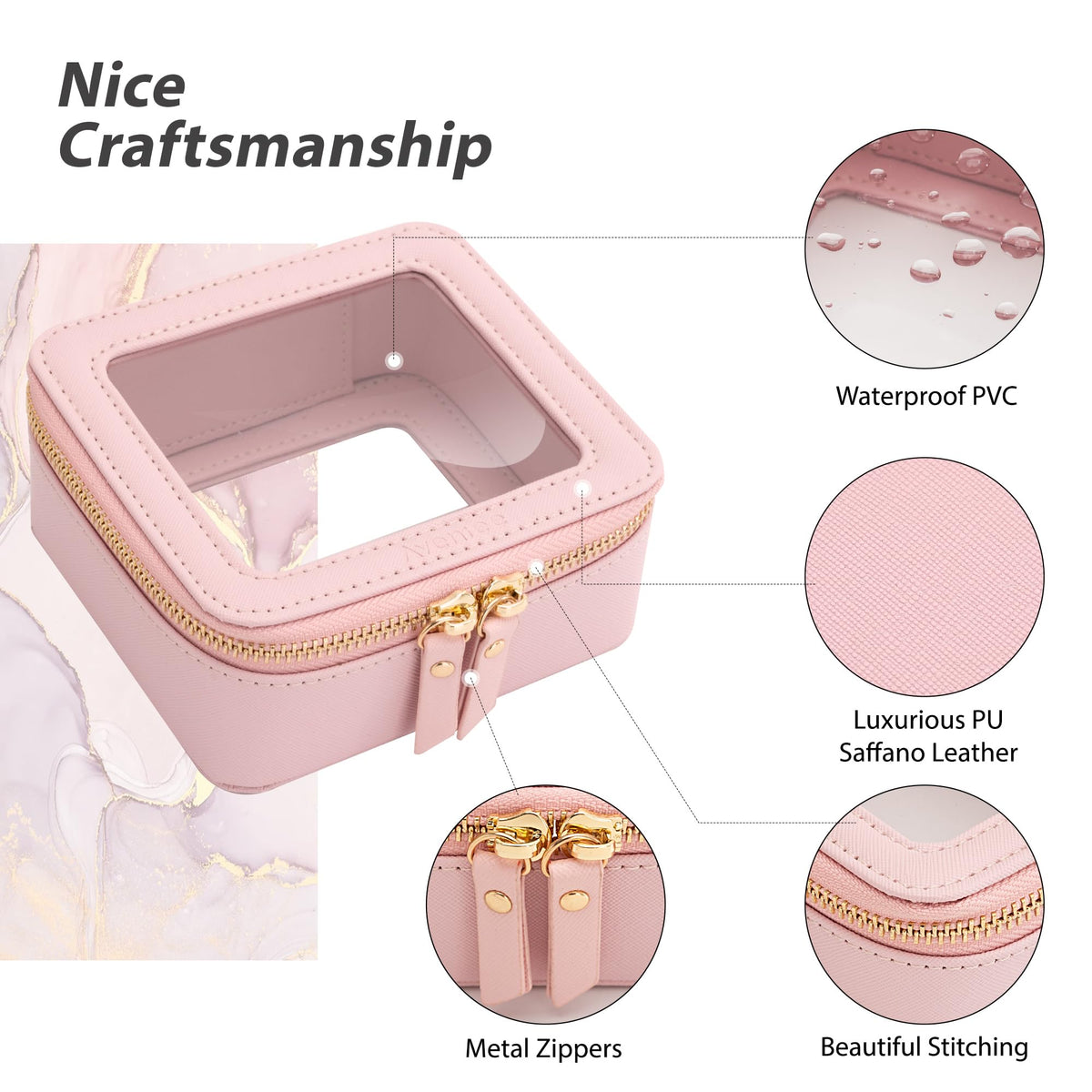 Aveniee Small Clear Makeup Bag showing zipper detail