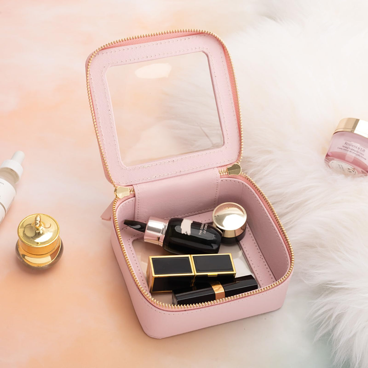 Aveniee Small Clear Makeup Bag side view with zipper