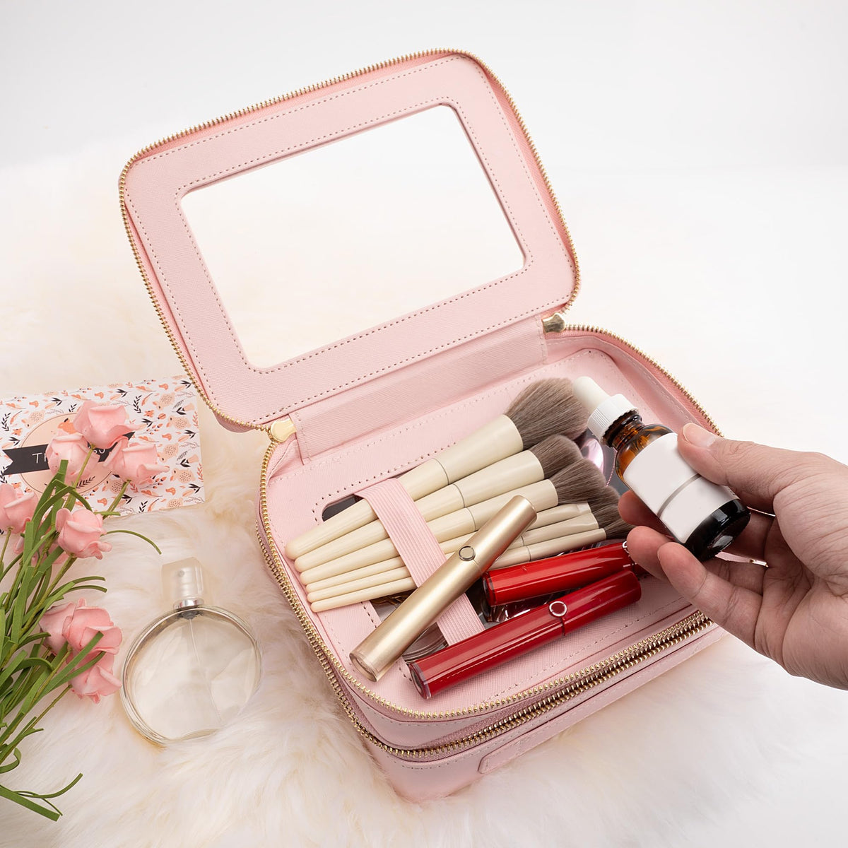 Aveniee XL Clear Makeup Organizer lifestyle scene on vanity